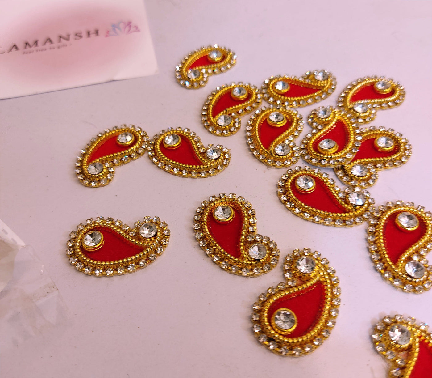 Lamansh Red Color Stone work Booti's for Various Art & Craft / Jewellery / Mala / Decorative / Festive season product making Raw material