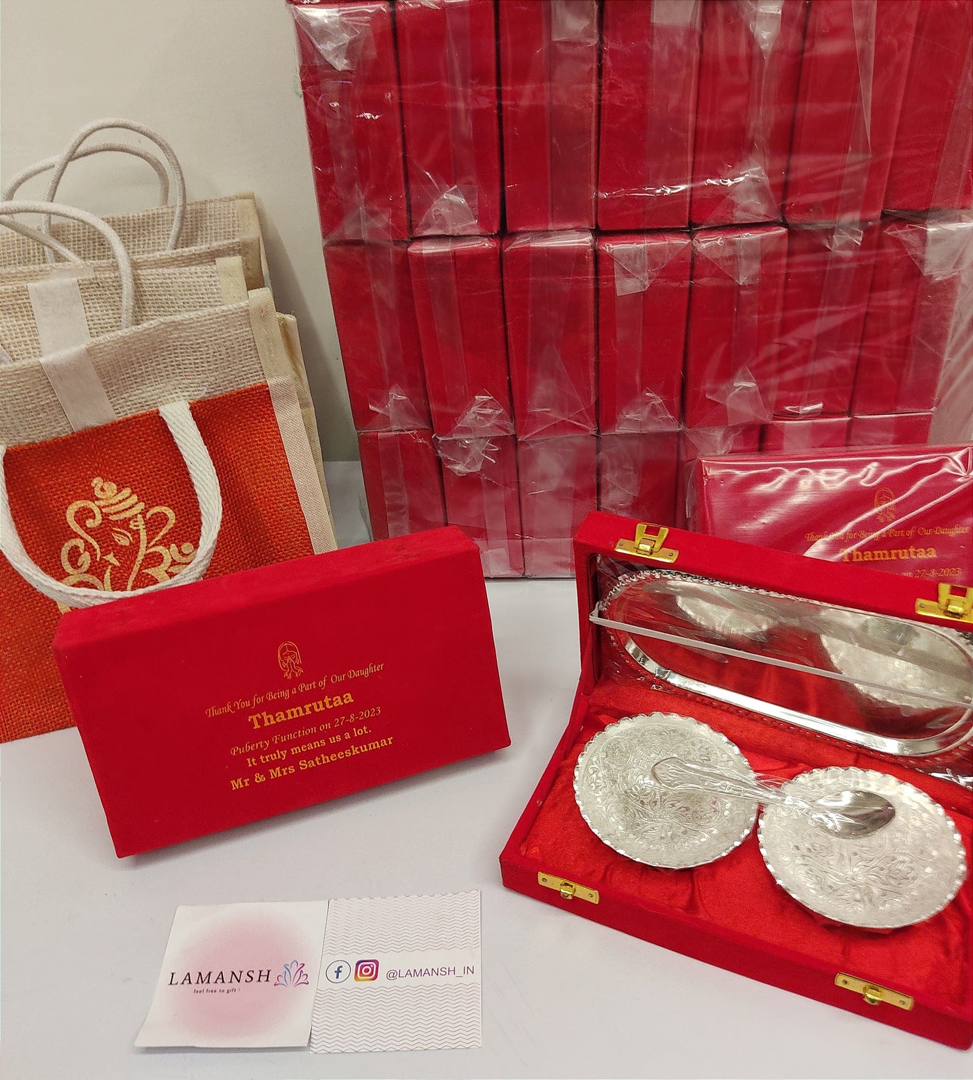 LAMANSH® German Silver 3 Bowls Tray & Spoon Set for Return Gifting 🎁| –  Lamansh