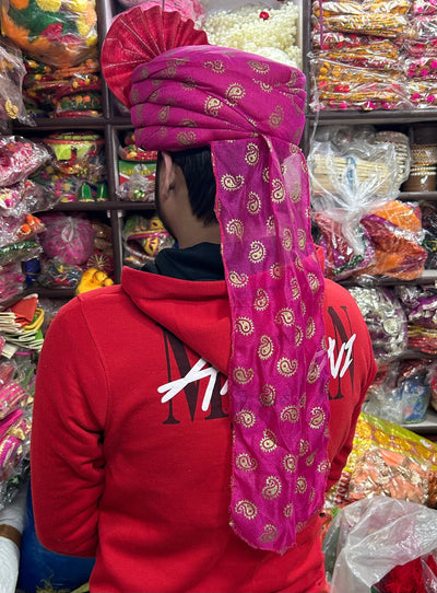 LAMANSH safa pagdi LAMANSH Pack of 10 Red / Pink Printed Readymade Safa Pagdi Turban for Guests Barati