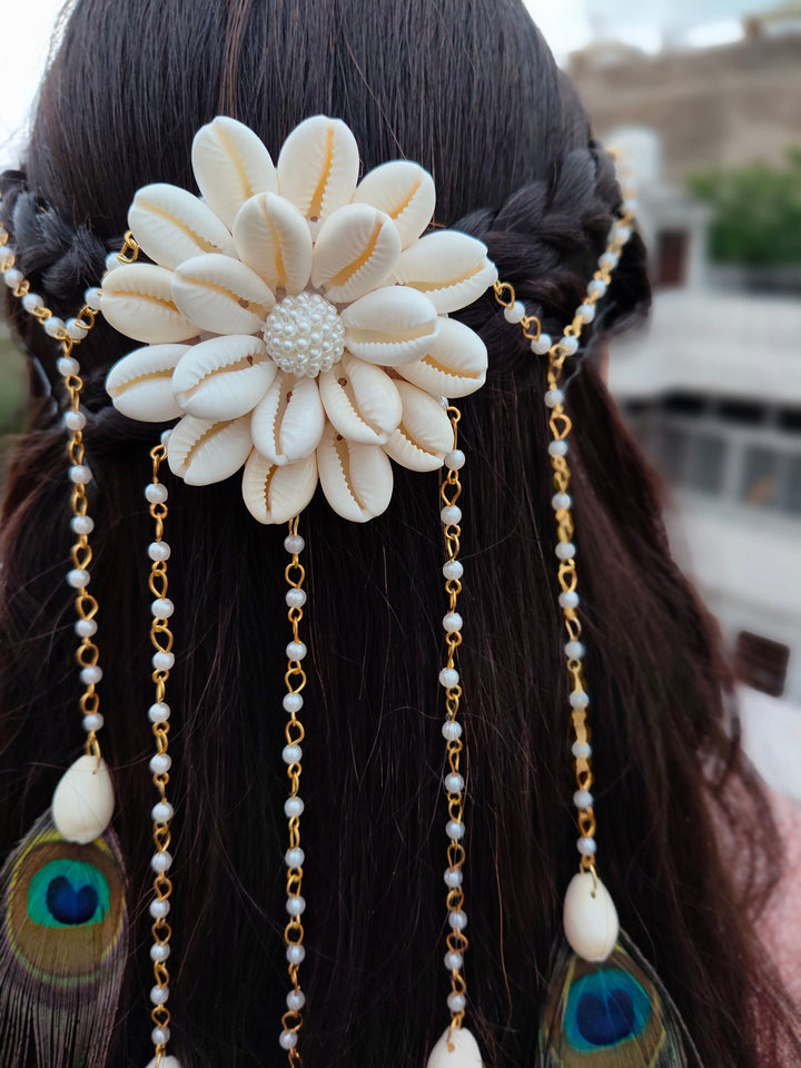 LAMANSH Bridal shells work hair accessory for haldi mehendi ceremony