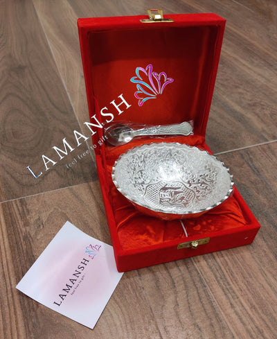 Lamansh silver bowl sets LAMANSH German Silver Plated Bowl & Spoon set for Wedding return gifts 🎁 | Elephant Design german silver gifts for guests