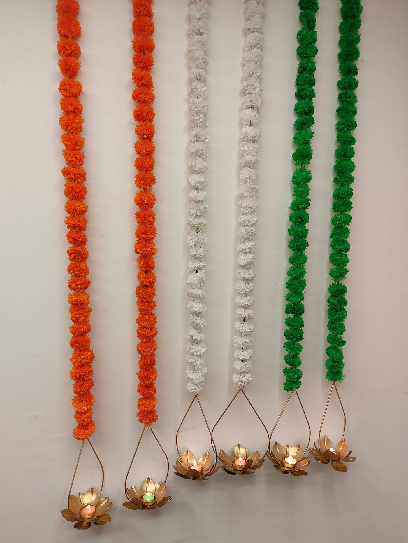 Lamansh tiranga decor LAMANSH® Tiranga 🇮🇳 Garlands attached to Metal Diya Stand | Decor hangings for Independence Day Decoration