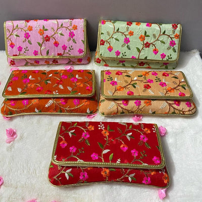 LAMANSH wedding envelope LAMANSH® (8*5 inch) Floral work 🌺 Ethnic Purses Clutches for Bridesmaids / Embroidered bags with metal chain for wedding favours