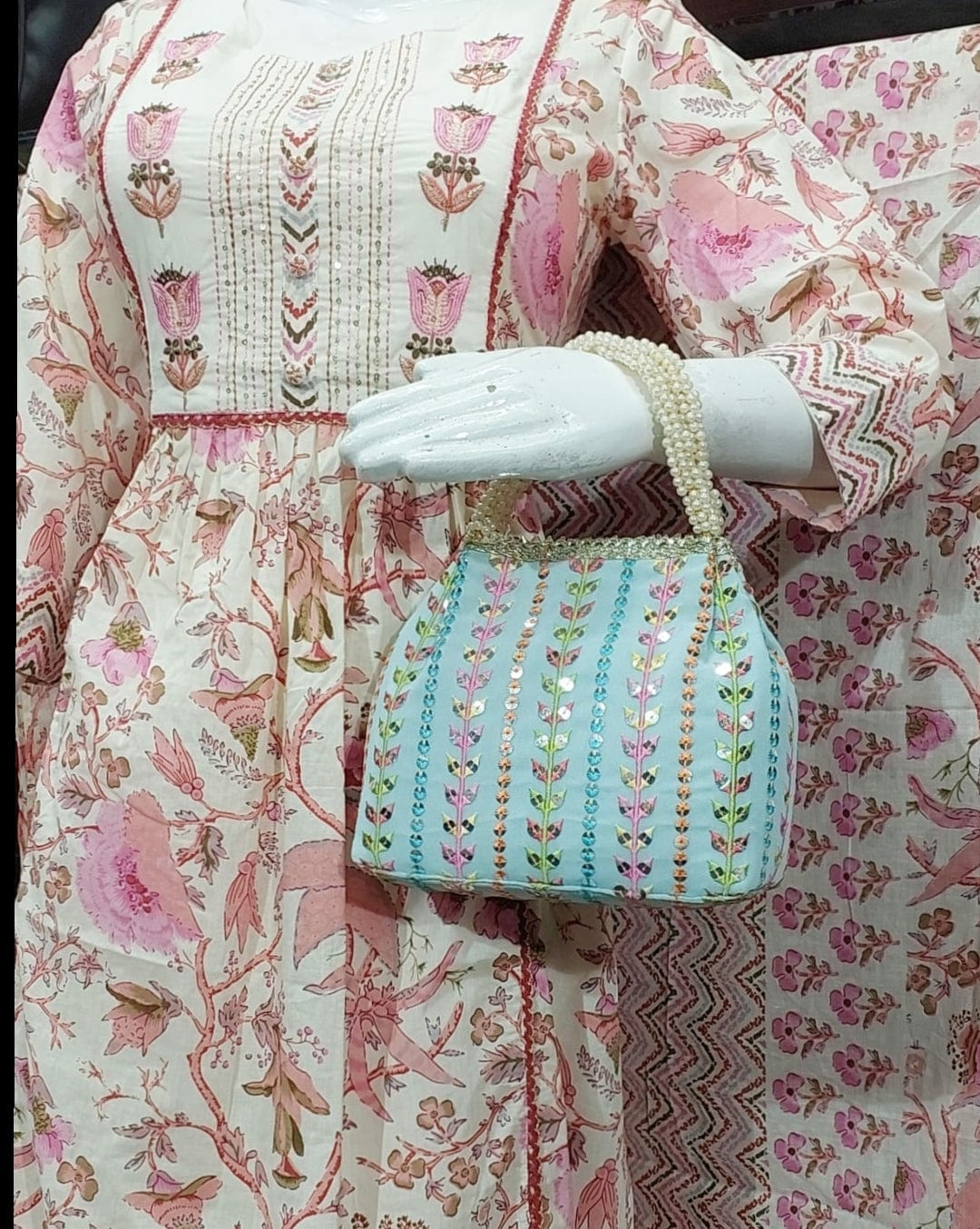 LAMANSH ® Women's hand Bag LAMANSH® (Size - 8*7 inch) Traditional Embroidered Side Magnet Beeds Handle Hand Bag 👜 / Return gift 🎁 & Favors for giveaways