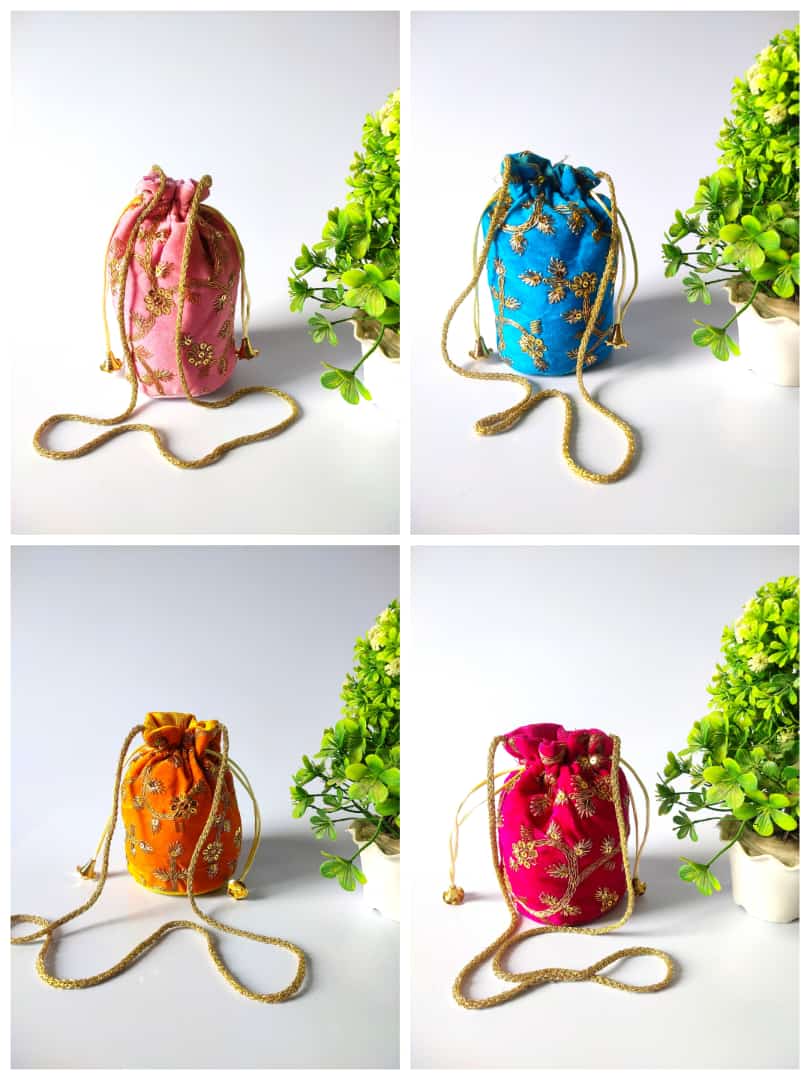 LAMANSH ® Women's Potli Bag LAMANSH® 4*7 inch Sequin work Cotton Velvet Designer Potli bags for Giveaways / Return Gifts 🎁 Favours for guests / Favours for wedding