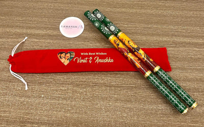 Minimum Order Quantity : 50 sets dandiya with pouch Wedding Return Gift 🎁 combo of Maharaja Rani Dandiya sticks 🥢 & Customized Name Photo Pouches | Wedding favors for guests / return gift ideas for anniversary