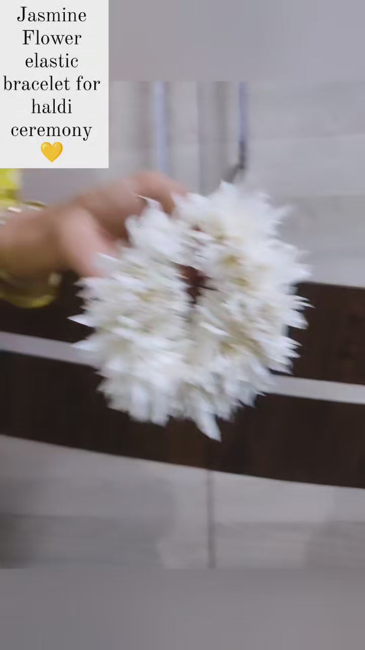 LAMANSH® Elastic Jasmine Flowers Hand Bracelets for Haldi & Mehendi ceremony | Favors for Bridesmaids
