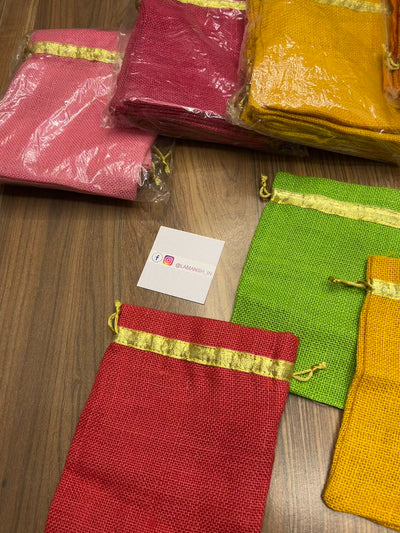 LAMANSH Multicolor jute potli bags with zari for Wedding favors 🎁 (7*9 inch size)