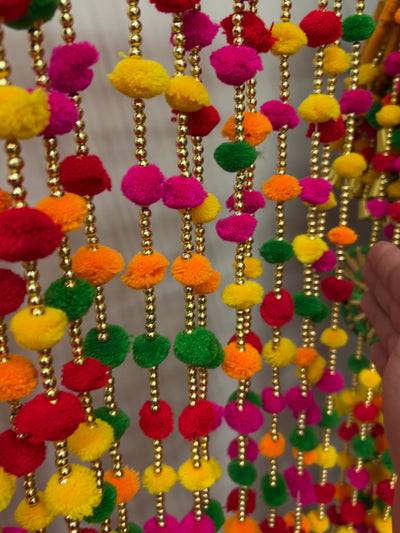 LAMANSH 3.5 ft Decorative Pom Pom hangings with bells 🔔 for haldi mehendi wedding festival event decoration