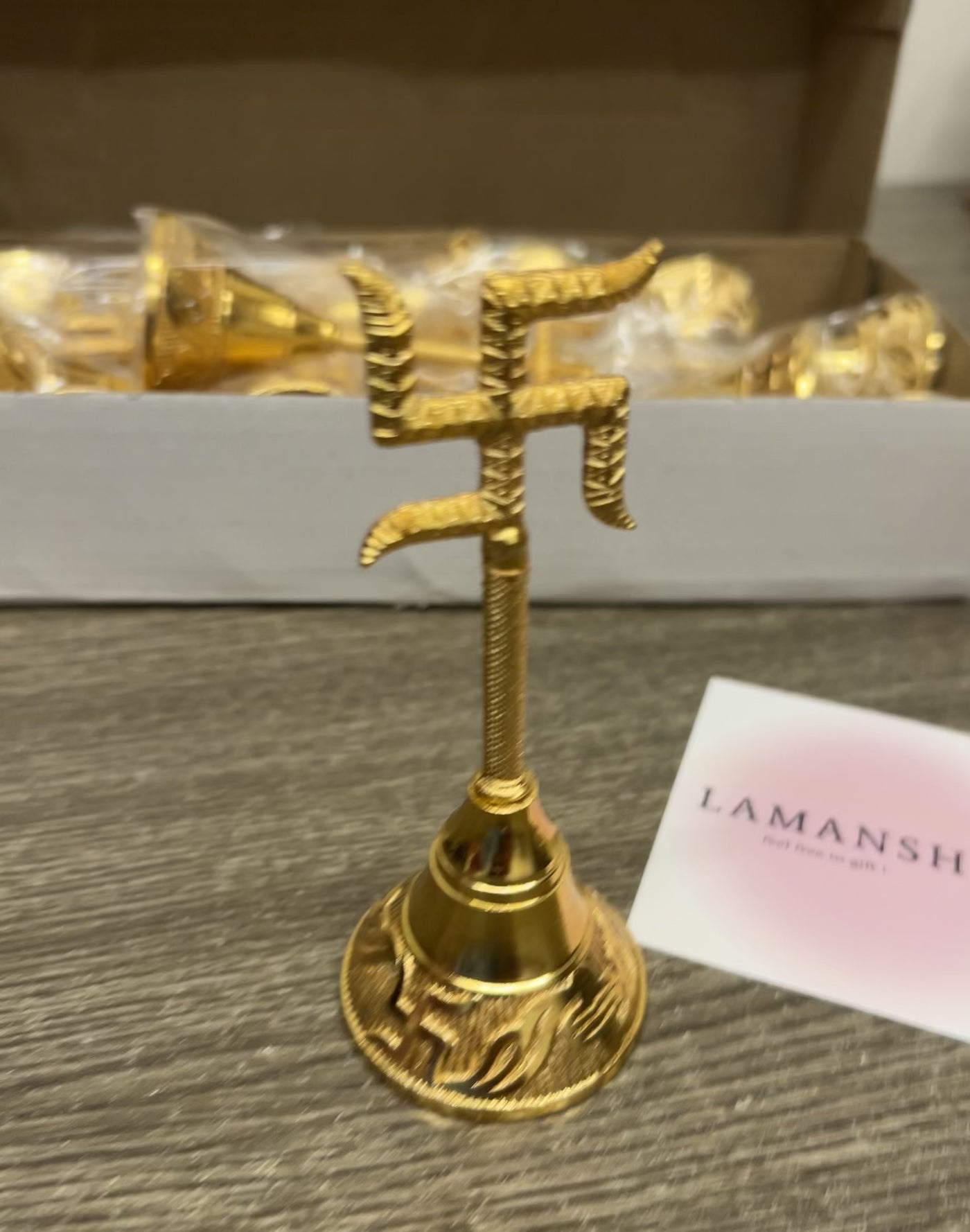 LAMANSH Golden Swastik Bells 🔔Ghanti for Puja Mandir or mangal path ceremony giveaways | Bells for welcome in weddings / Return gifts 🎁 for puja ceremony