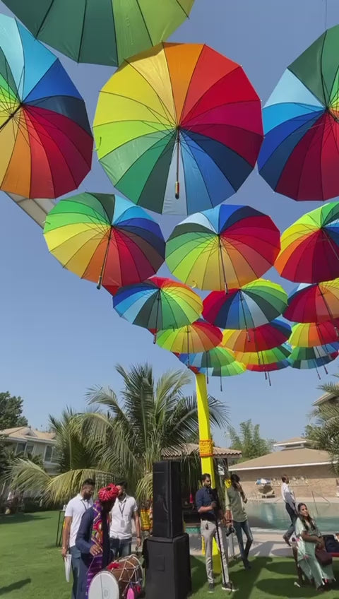 Rainbow decoration umbrellas for exterior decoration in Hotels, exhibition, cafe, Restaurant, Festivals and weddings