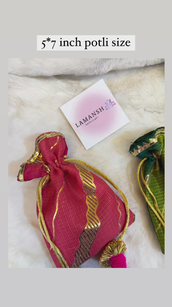 LAMANSH® 5*7 inch Lahariya Potli bags for Return Gifts packing Giveaways 🎁 & Favours / Shagun Pouch Return Gifts for Haldi mehendi roka wedding