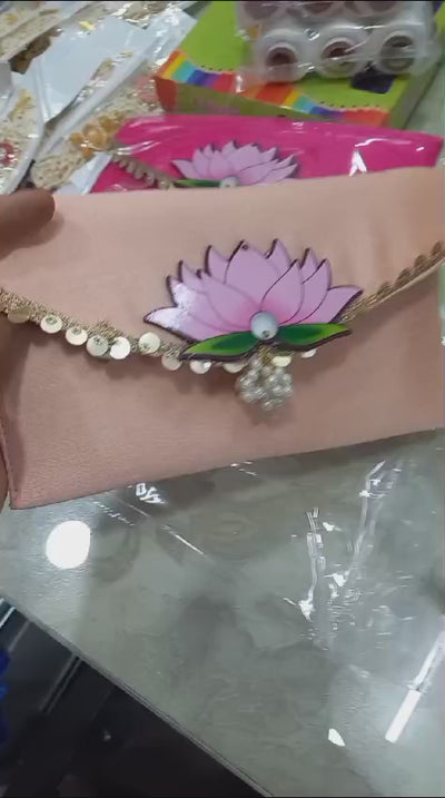 Lotus Satin clutches for wedding favours 🎁 for bridesmaids in haldi Mehendi ceremony (8*5 inch) / Designer shagun envelopes
