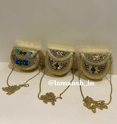 Whatsapp at 8619550223 for bulk price enquiries 🔥 (10+ pcs) Kundan clutch Mini Kundan bags for weddings / Metal designer kundan stone Clutches sling bags for return gifting 🎁 and personal use