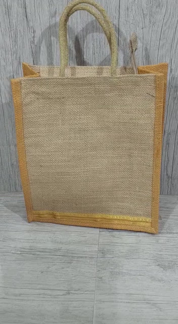 LAMANSH® Set of 10 Designer Jute Bag 10 × 12 × 4 " | Jute Carry Bag in Assorted colors | Lunch Box Bag | Eco Friendly Bag / Return Gift 🎁 bags