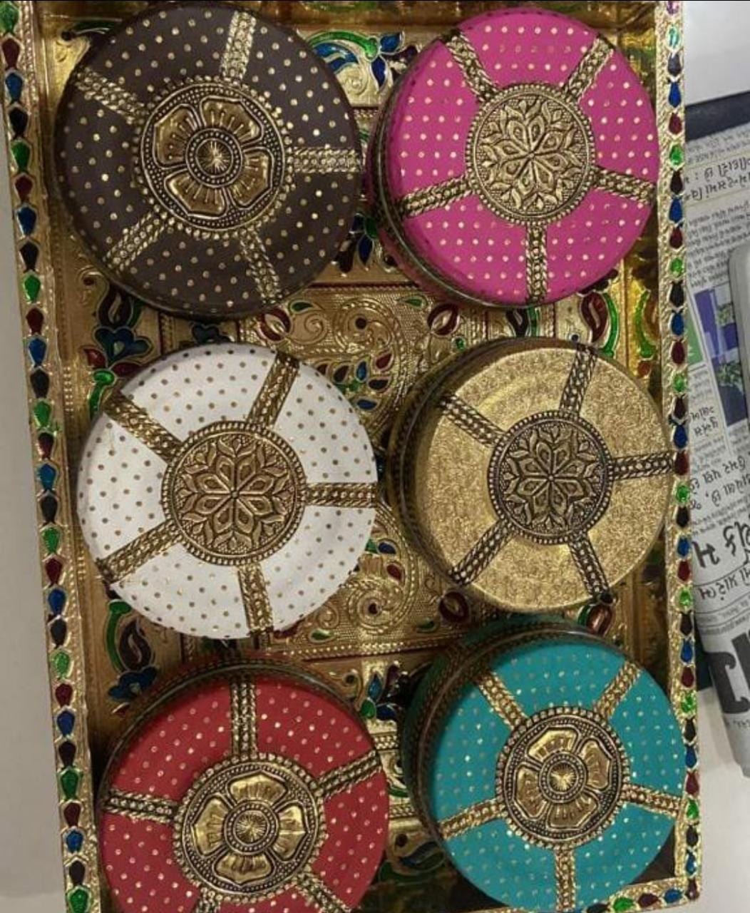 100 Rs each on Purchasing in bulk 📱at 8619550223 steel gift box LAMANSH® (4 inch diameter) Stainless Meenakari Work Gift 🎁 Steel Box Dabba for Wedding Pooja Return Gifting & Favours