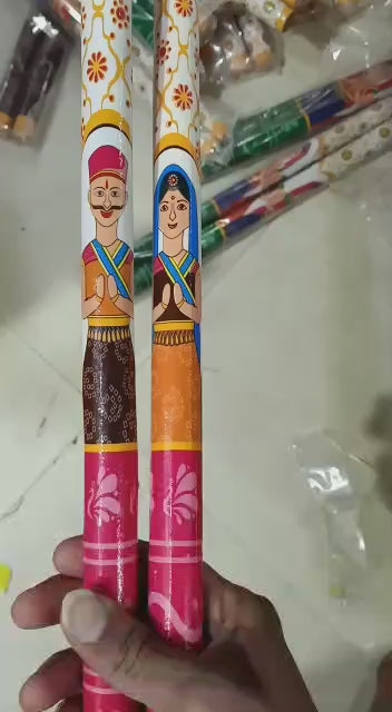 Wholesale Pack of 100 Pairs Special ✨ RRR ( Royal Raja Rani ) PVC Coated Wooden Dandiya Sticks for Dance - Navratri Festival & Return Gifting 🎁 / Dandiya Sticks💃🥢For Garba