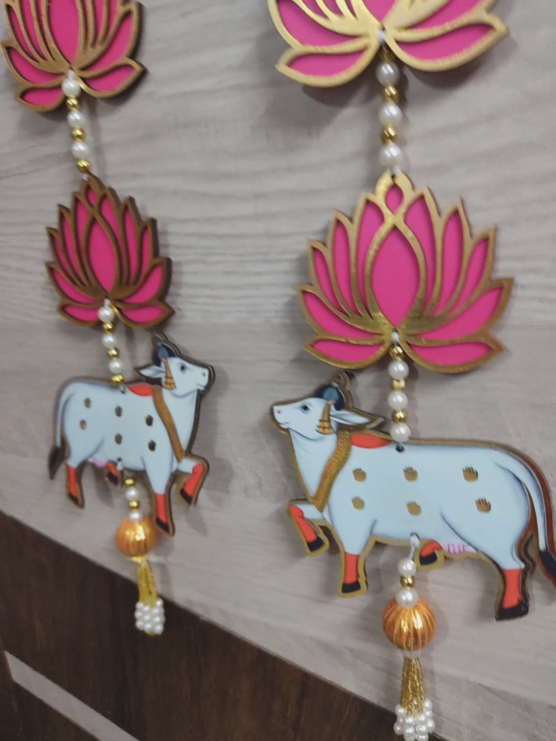 LAMANSH® 22 inch Length Lotus Decorative hangings attached to Holy cow for Festival 🔥 Decoration/ Beautiful Trending MDF Lotus Hangings for Ganpati , Diwali , Home Decor, Puja Decor, housewarming, backdrop, mandir