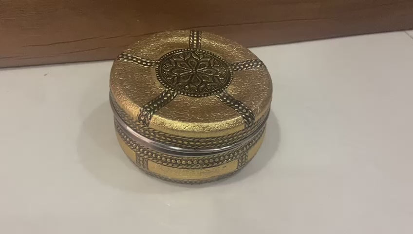 LAMANSH® Pack of 100 (4 inch diameter) Stainless Meenakari Work Gift 🎁 Steel Box Dabba / laddu sweets meethai steel boxes for Wedding Pooja Return Gifting & Favours