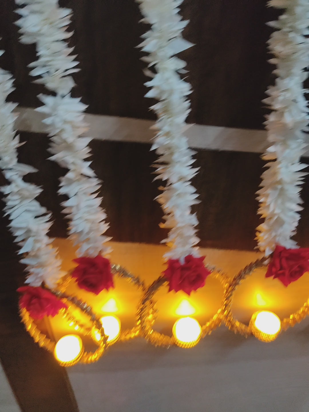Pack of 70 Hangings at 115 Rs each (5 Feet height & No ❌candles included) Decorative Round Hanging Gota candle holder stand attached to jasmine & rose garlands / decoration for diwali 🔆 & navratri festive events
