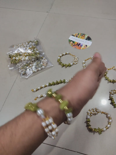 LAMANSH® Traditional Pearl Elaichi Bracelet, Haldi Mehendi Sangeet Mehndi Pithi Vatna Jaago Jago Henna Night Dholki Mayoon Party Favours, Puja Gifts