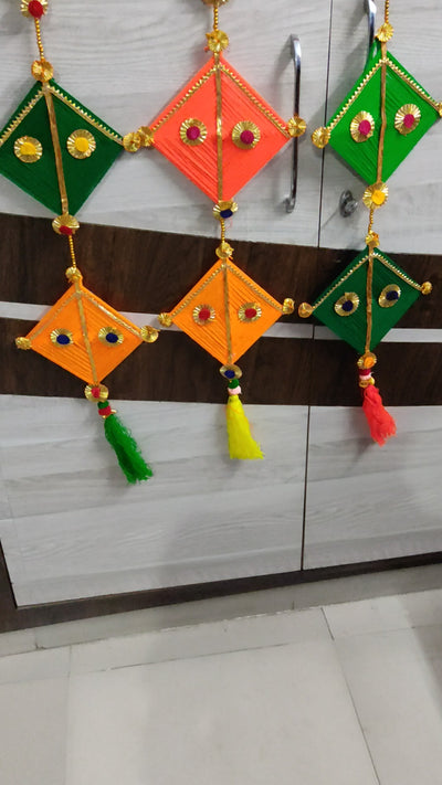 LAMANSH® ( 5ft length ) Woolen Gota Kite hangings for indian wedding decoration & backdrops / ethnic event decoration product for diwali festival