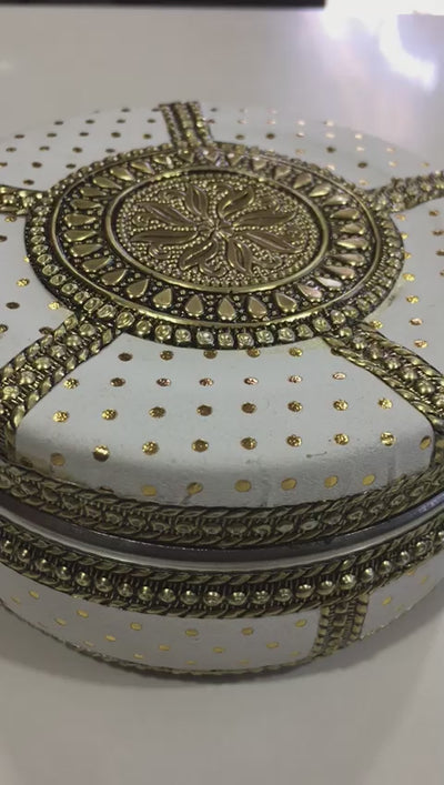 LAMANSH® (4 inch diameter) Stainless Meenakari Work Gift 🎁 Steel Ladoo Bhaji Box Dabba for Wedding Pooja Return Gifting & Favours