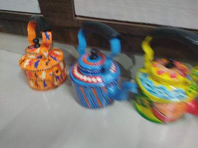 LAMANSH® Set of 1 Colorful Figurine Traditional Print Hand Painted Aluminum Kettle Pot for Serving & Home Décor Decorative Tea Kettle Pot Showpiece / Meenakari Jaipuri Aluminium Kettle/Tea Pot Showpiece for Home Decor