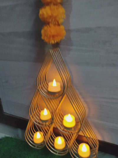 LAMANSH® 6 ft Metal Candle Holder attached to Marigold Garland hanging / Wall Hanging Metal Wall Candle holder for Diwali Lighting Home Decoration / Ganpati Mandap & Pooja Wall decoration