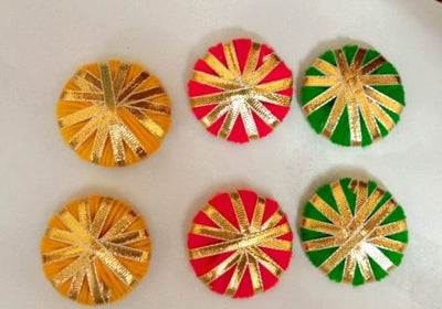 LAMANSH ® art and craft materials Assorted / Gota & wool LAMANSH (Pack of 50) Handmade Coloured gota Small Ring/Gota Designed Coloured Small Ring for Decoration/ Pooja Room/Dinning Area