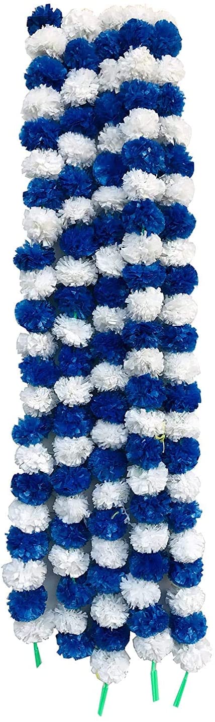 LAMANSH Artificial Flower Blue white / Artificial Flowers / 5 ft LAMANSH® Blue White (Pack of 10 Hangings) Artificial Genda Marigold Garland Phool Flower hangings For Wedding, Party & Event Decoration Backdrops