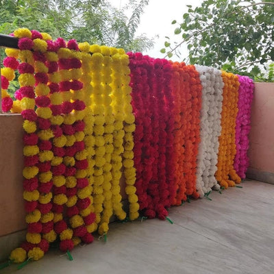 LAMANSH Artificial Flower LAMANSH® (Pack of 5 hangings) Artificial Genda Marigold Garland Phool Flower hangings For Wedding, Party & Event Decoration