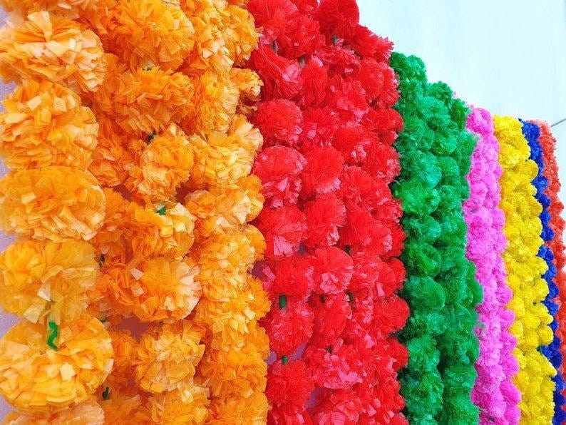 LAMANSH Artificial Flower Marigold (Pack of 500 Hangings) 4.5ft Artificial Genda Phool Flower Garland hangings For Wedding, Party & Event Decoration