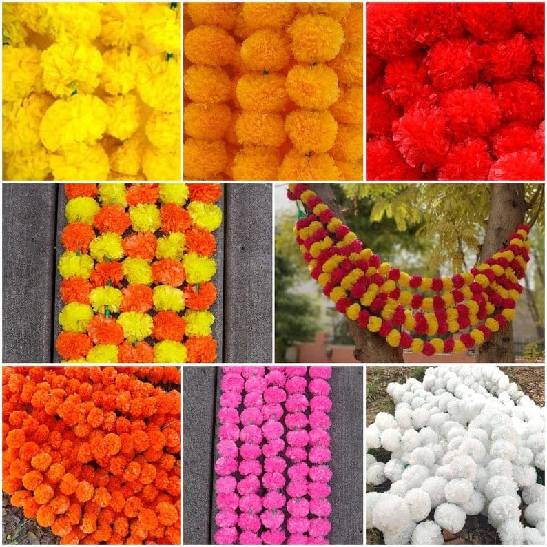 LAMANSH Artificial Flower Marigold (Pack of 500 Hangings) 4.5ft Artificial Genda Phool Flower Garland hangings For Wedding, Party & Event Decoration