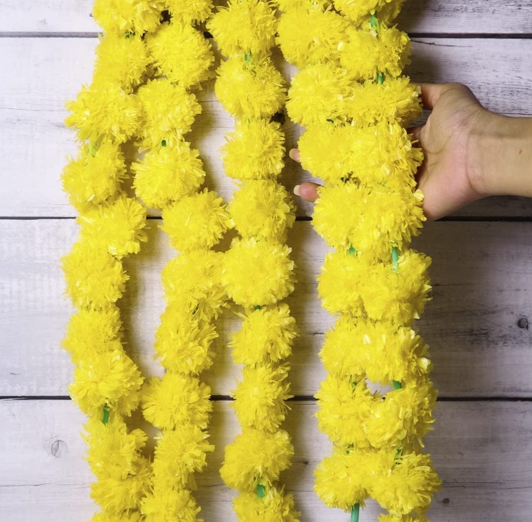 LAMANSH Artificial Flower Mustard & Lemon Yellow / Artificial Flowers / 5ft LAMANSH® (Pack of 10 Hangings) Artificial Genda Marigold Garland Phool Flower hangings For Wedding, Party & Event Decoration Backdrops