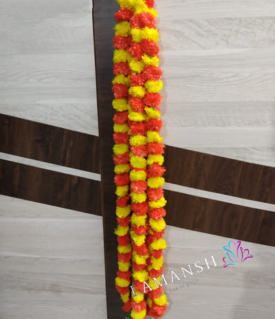 LAMANSH Artificial Flower Orange - Yellow / Artificial Flowers / 5ft LAMANSH® (Pack of 5 Hangings) Artificial Genda Marigold Garland Phool Flower hangings For Wedding, Party & Event Decoration ( Orange - Yellow )