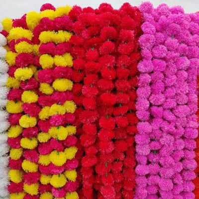 LAMANSH Artificial Flower Red, Yellow, Pink, Blue, Green / Artificial Flowers / 5ft LAMANSH® (Pack of 250 Hangings) Artificial Genda Marigold Garland Phool Flower hangings For Wedding, Party & Event Decoration