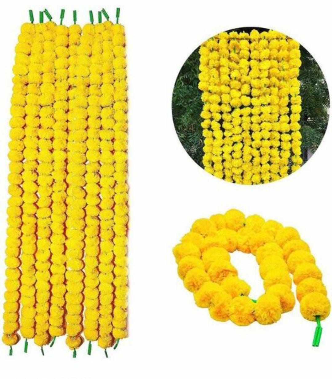 LAMANSH Artificial Flower Yellow / Artificial Flowers / 5ft LAMANSH® (Pack of 5 Hangings) Artificial Genda Marigold Garland Phool Flower hangings For Wedding, Party & Event Decoration