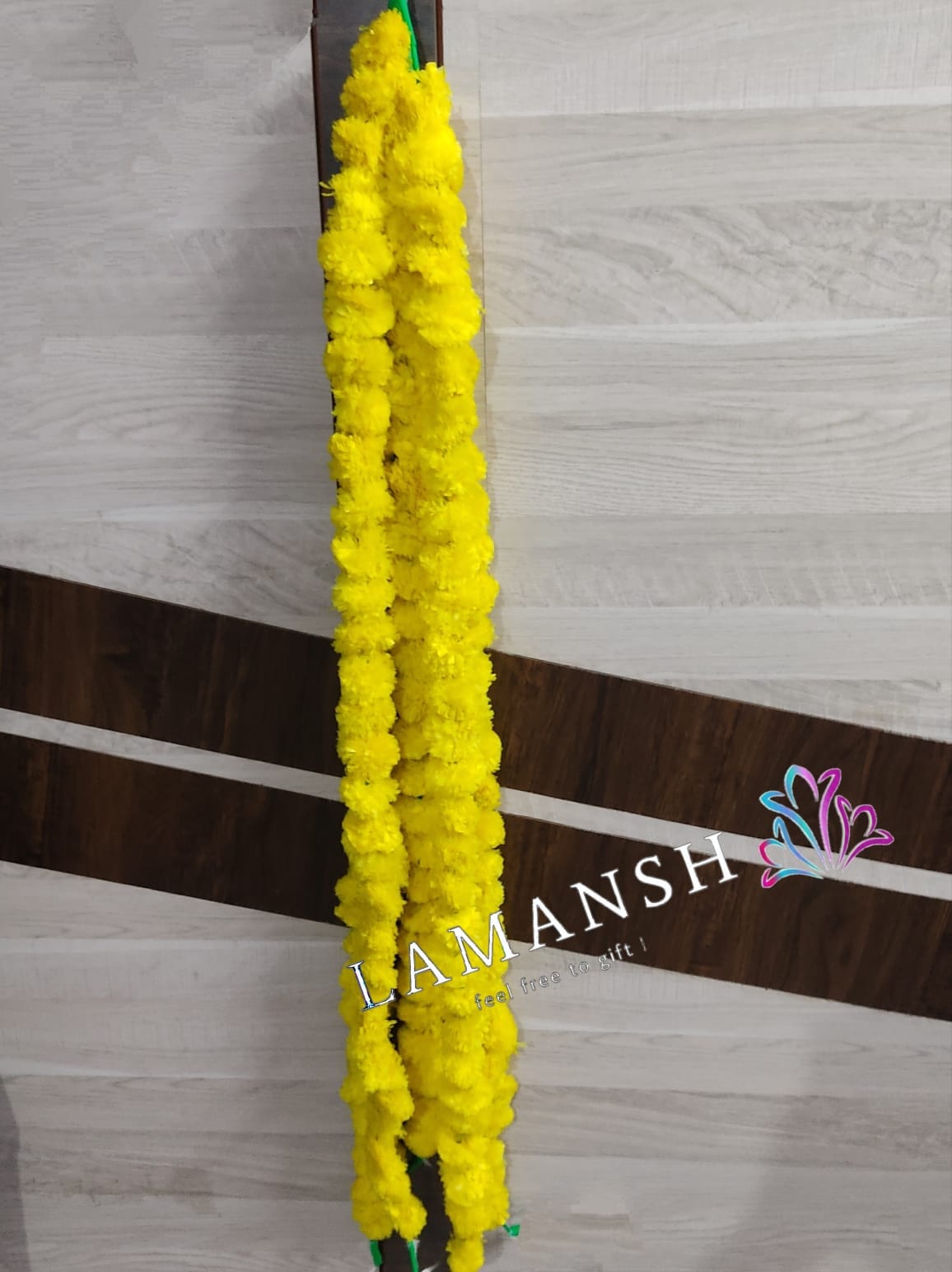 LAMANSH Artificial Flower Yellow / Artificial Flowers / 5ft LAMANSH® (Pack of 5 Hangings) Artificial Genda Marigold Garland Phool Flower hangings For Wedding, Party & Event Decoration ( Yellow )