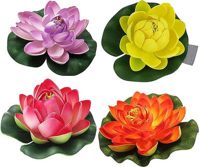 Lamansh Artificial Flowers LAMANSH® ( 5 cm x 10 cm) Artificial Floating Lotus Flowers with Rubber Leaf for Outdoor Indoor Home Decoration and Craft