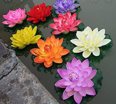 Lamansh Artificial Flowers LAMANSH® Artificial Rose Water Floating Flowers 🌺/ Rubber Floating Lotus Flowers with Rubber Leaf for Outdoor Indoor Home Decoration and Craft ? Decor product for Wedding & Festive season