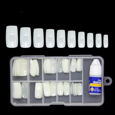 LAMANSH Artificial Nails White / Plastic / 100 LAMANSH® Artificial Nails Set With Glue Acrylic fake / False Nails Set Of 100 Pcs and Artificial Nail Glue 3gm, Reusable