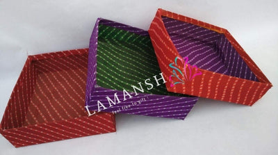 LAMANSH Asorted color / Cardboard / 25 LAMANSH® ( Pack of 25, 7*7 inch) Rajasthani sweet Hamper Basket for Wedding Functions / Square Cardboard Meethai Basket with lehariya Print