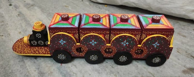 LAMANSH Asorted Colours Patterns / Wood / 1 ( 1 Train with 4 Box) LAMANSH® Home Decorative Wooden Train Shape Dry Fruit Holder with Multicolor Boxes,Diwali Gift/Home decor