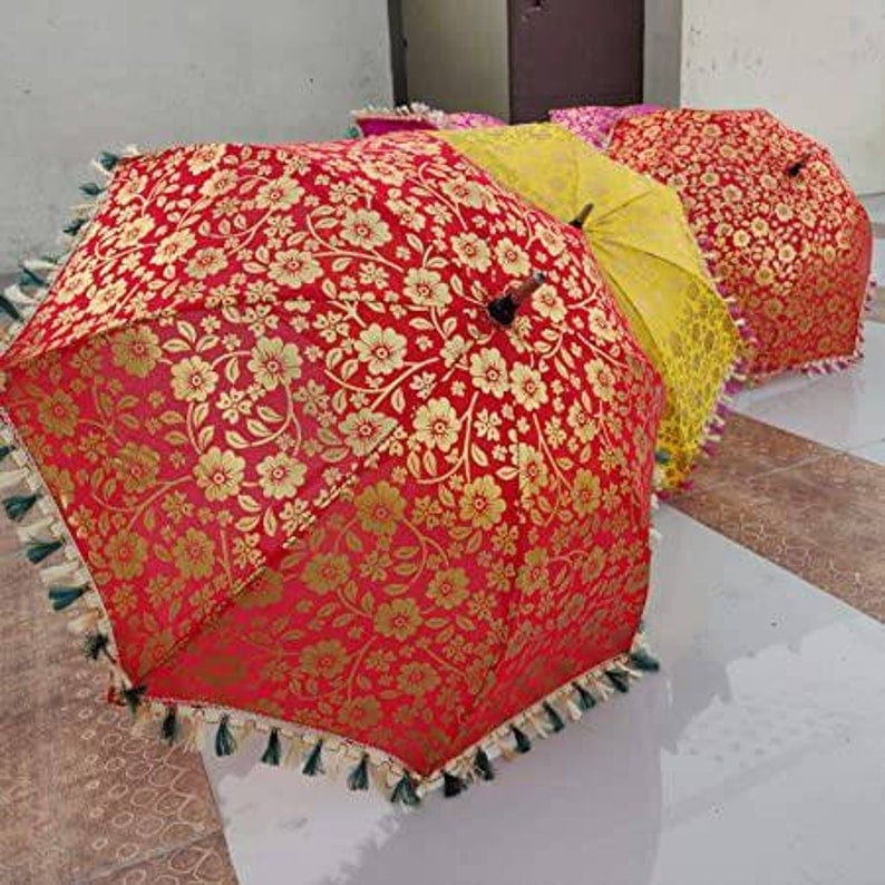 LAMANSH Assorted colors / Cotton Pack of 80 Golden Decorative Umbrella's at Rs 160 each for Indian Wedding decoration Umbrellas