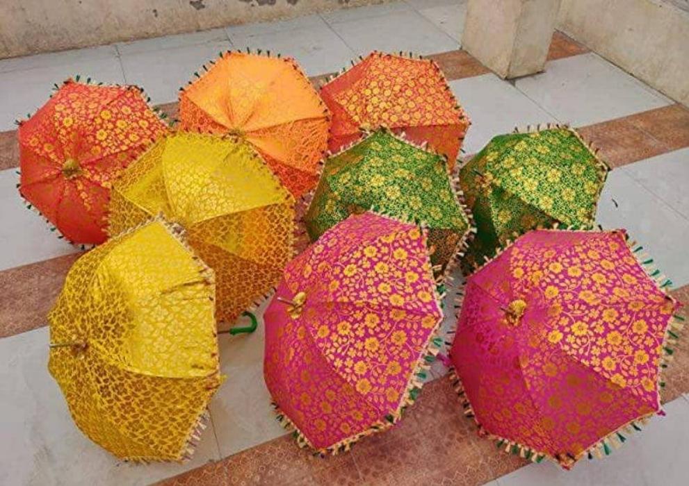 LAMANSH Assorted colors / Cotton Pack of 80 Golden Decorative Umbrella's at Rs 160 each for Indian Wedding decoration Umbrellas