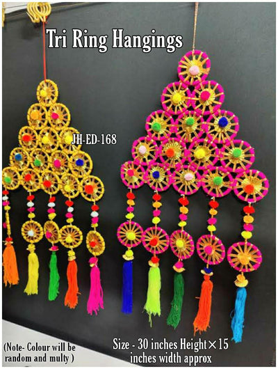 Lamansh Assorted colors / Gota Wool & Craft materials / 5 LAMANSH® Pack of 5 Multi-Ring Gota Round Hangings with tassels for Decoration & Backdrop / Wool Hangings set