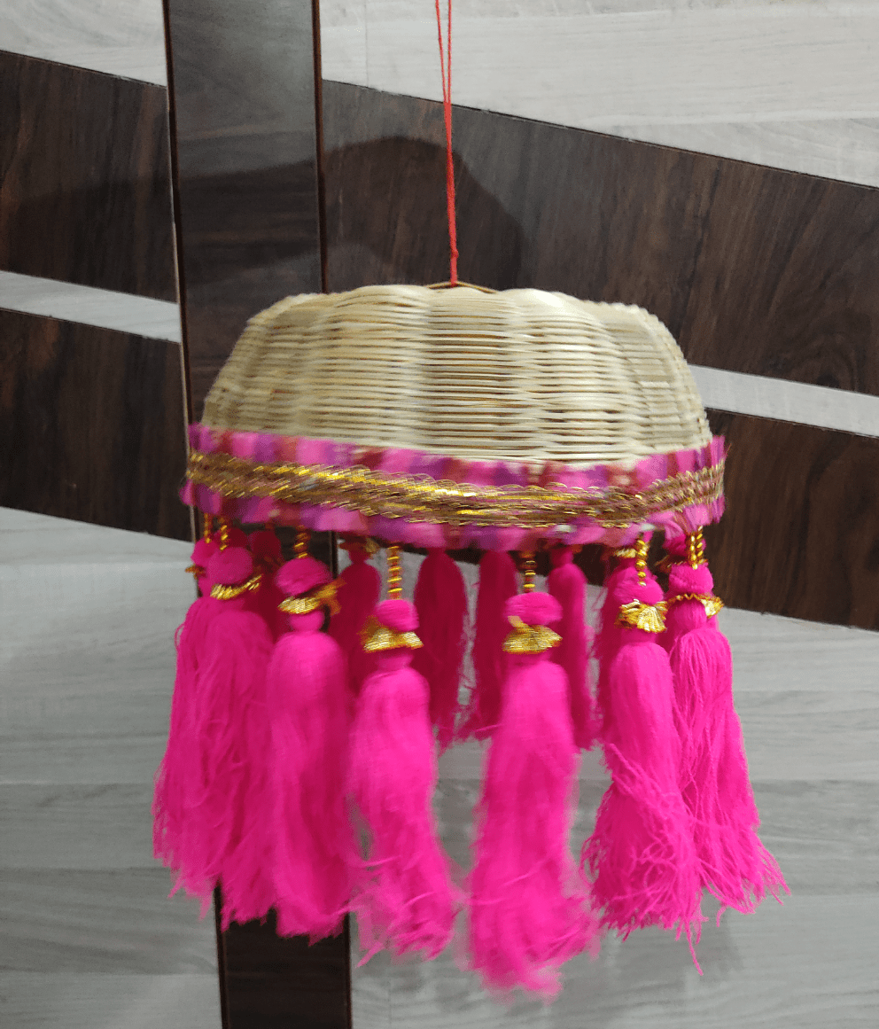 Lamansh Assorted colors / Wooden - Cotton / 15 LAMANSH® Pack of 15 Multipurpose Wooden Round Basket With Hanging Latkan / Decorative Basket with Tassels For Functions | Basket For Wedding Decor