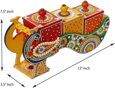 Lamansh Assorted Colours / Wooden LAMANSH® Handcrafted Hand Painted Wooden Decorative Peacock Shape Dry Fruit Box With 3 Compartment, Home Decorative Statue and Showpiece Figurine