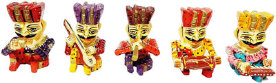 LAMANSH Babla Musician Dolls Multicolor / Wood / 4 LAMANSH® Hand-Painted Colorful Wooden Rajasthani Babla Musician Dolls (Multi Color, 4 Inches)-Set of 5 Pieces